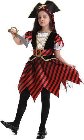 RAAIBB Pirate Costume Dress Kids Halloween Costume Girls Buccaneer Princess Cosplay with Deluxe Accessories Birthday Gifts in Kuwait