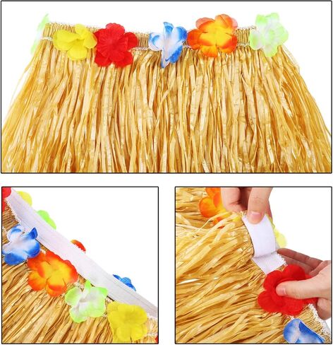 3 Set Grass Skirts for Kids Girls Elastic Hawaiian Hula Dancer Grass Skirt with Flower Leis for Luau Party Costume Set Multicoloured in Saudi Arabia