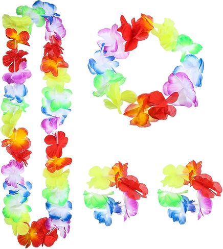 3 Set Grass Skirts for Kids Girls Elastic Hawaiian Hula Dancer Grass Skirt with Flower Leis for Luau Party Costume Set Multicoloured in Saudi Arabia