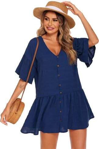 AI'MAGE Swimsuit Coverup for Women Soft Bathing Suit Cover Ups Button Down Shirt Bikini Beachwear Beach Dress S-XXL in Saudi Arabia