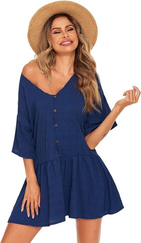 AI'MAGE Swimsuit Coverup for Women Soft Bathing Suit Cover Ups Button Down Shirt Bikini Beachwear Beach Dress S-XXL in Saudi Arabia