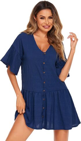 AI'MAGE Swimsuit Coverup for Women Soft Bathing Suit Cover Ups Button Down Shirt Bikini Beachwear Beach Dress S-XXL in Saudi Arabia