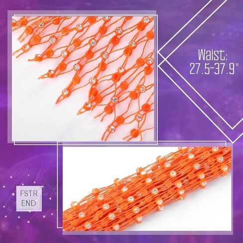 Fstrend المرأة شبكة حجر الراين كم طويل انظر من خلال التستر المحاصيل قمم مثير شبكة صيد السمك بيكيني الشاطئ الجسم الملحقات للنساء والفتيات (برتقالي) in Kuwait