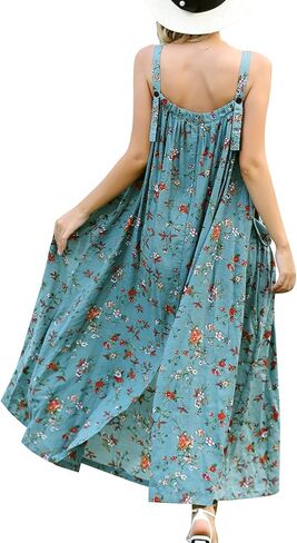 YESNO فستان طويل للنساء بجيوب فستان بوهو صيفي مع حزام عريض بأزرار قابلة للتعديل E96 in Kuwait