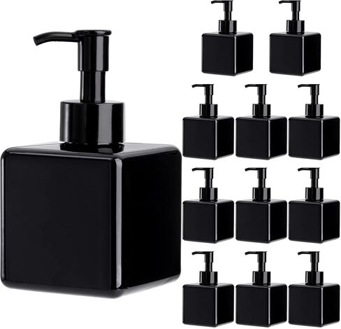 Okllen 12 Pack 8 Oz Empty Refillable Pump Bottles， Plastic Pump Bottles Square Liquid Soap Dispenser for Lotions, Shampoos, Body Wash, Creams, Black Color in Saudi Arabia