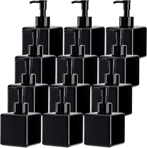 Okllen 12 Pack 8 Oz Empty Refillable Pump Bottles， Plastic Pump Bottles Square Liquid Soap Dispenser for Lotions, Shampoos, Body Wash, Creams, Black Color in Saudi Arabia