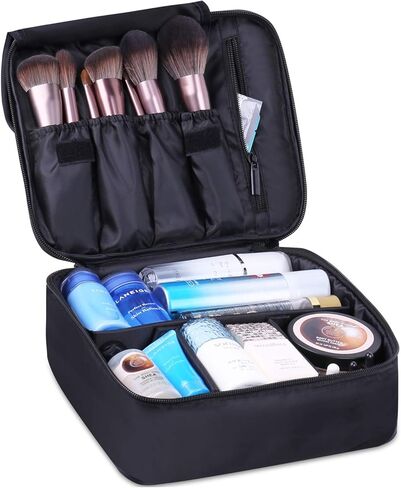 حقيبة مكياج للسفر حقيبة مستحضرات تجميل كبيرة منظم حقيبة مكياج للنساء والفتيات, أسود in Kuwait