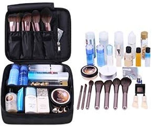 حقيبة مكياج للسفر حقيبة مستحضرات تجميل كبيرة منظم حقيبة مكياج للنساء والفتيات, أسود in Kuwait