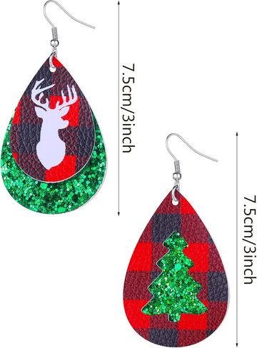 16 Pairs Christmas Faux Leather Earrings Lightweight Faux Leather Earrings Holiday Earrings for Women in Saudi Arabia