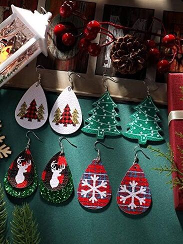 16 Pairs Christmas Faux Leather Earrings Lightweight Faux Leather Earrings Holiday Earrings for Women in Saudi Arabia