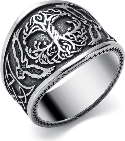 KIRTIJW Viking Rings for Men Norse Viking Runes Vegvisir Compass Valknut Ring Jewelry for Men Women Boys Size 7-13 in Kuwait