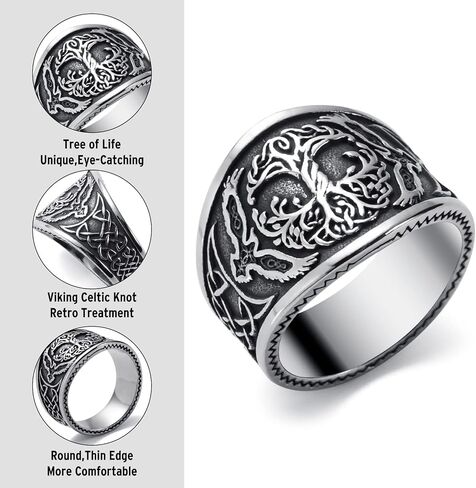 KIRTIJW Viking Rings for Men Norse Viking Runes Vegvisir Compass Valknut Ring Jewelry for Men Women Boys Size 7-13 in Kuwait