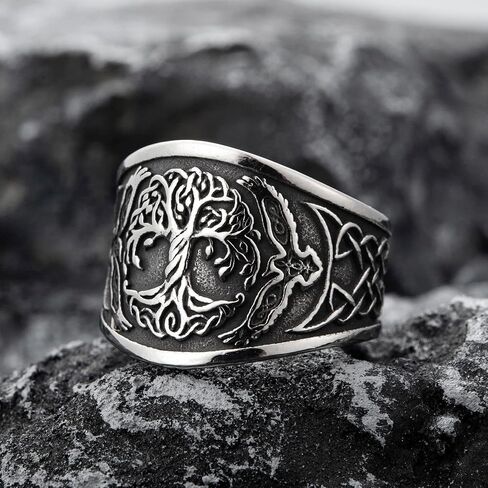 KIRTIJW Viking Rings for Men Norse Viking Runes Vegvisir Compass Valknut Ring Jewelry for Men Women Boys Size 7-13 in Kuwait