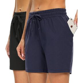 Ullnoy 2-Pack Lounge Sleep Shorts for Women Soft Women's Casual Drawstring Sleep Shorts with Pockets Elastic Waisted