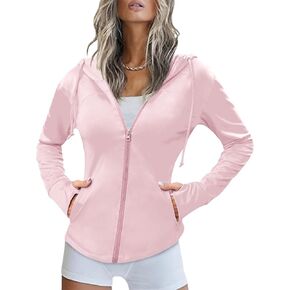 سترة رياضية للنساء من COOrun بقصة ضيقة، سترة رياضية بسحاب كامل للجري، سترة بغطاء للرأس، سترة بجيب، ثقوب للإبهام in Kuwait