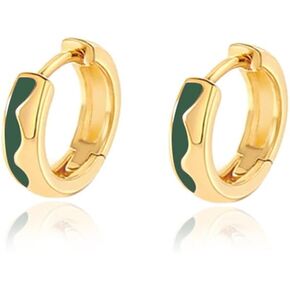 Enamel Hoop Earrings Evil Eye 18k Gold Plated Silver 9mm Tiny Mini Cartilage Hinged Huggie Hoop Earrings in Kuwait