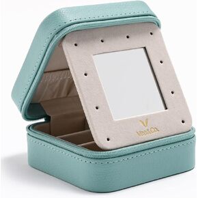 Women's Day Gifts 2024 Small Travel Jewelry Case, Mini Jewelry Organizer with Mirror Portable Display Storage Jewelry Box for Earrings, Rings, Necklaces, Bracelet for Women Girls (Blue)