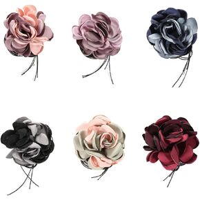 GOGNGTR Elegance Emulation Fabric Rose Flower Necklace for Women Bohemian Big Floral Choker Hand Made Lace Petal Jewelry Necklace