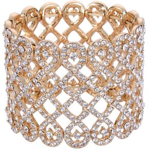 EVER FAITH Art Deco Love Knot Wide Stretch Bridal Bracelet Austrian Crystal in Saudi Arabia