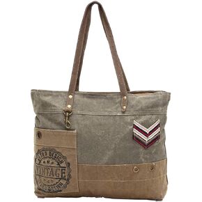 Military Badge Upcycled Canvas and Genuine Leather Trim Tote Bag in Saudi Arabia