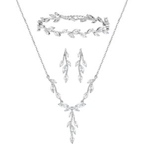 SWEETV Jewelry Set for Women, Cubic Zirconia Marquise Vine Cluster Bridal Earrings and Necklace Set, Bridal Jewelry Set for Wedding Prom