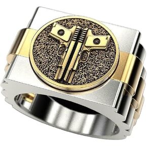 خاتم مسدس Cuistonelf للرجال، خاتم مسدس فاسق خاتم مسدس مزدوج خاتم الجيش العسكري للرجال خاتم الهيب هوب لراكبي الدراجات النارية هدية إكسسوارات عيد الأب in Kuwait