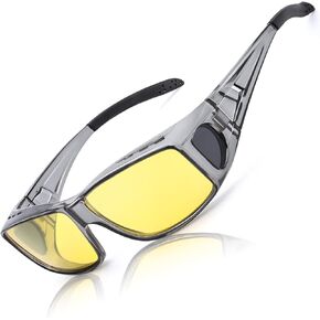 LVIOE Wrap Around Night-Vision Glasses, Fit Over Prescription Glasses with Polarized Yellow Lens Night-Driving Glasses