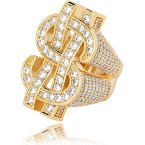 Crystal Dollar Sign Ring for Men, Iced Out Cubic Zirconia US Dollar Ring, Hip Hop Dollar Symbol Ring, Punk Rock Ring for Rapper, Dollar Money Amulet Ring, Dollar Keepsake Jewelry Gift