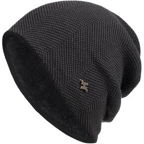 Winter Fleece Lined Beanie Hats for Men Women, Warm Knit Thickened Soft Skull Cap Unisex Slouchy Ski Caps