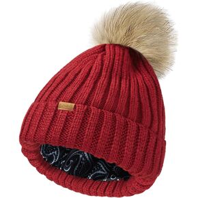 KDWAVE Womens Winter Hats with Knitted Beanie Hat Thick Lined Removable Faux Fur Pom Pom Beanies for Winter Hats