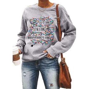 JANISOFTYALL It's Fine I'm Fine Everything's Fine Sweatshirt Womens Christmas Sweatshirts Lightweight Long Sleeve Shirt