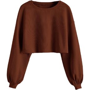 SweatyRocks Women's Casual Solid Long Sleeve Crew Neck Pullover Crop Tops Sweatshirts