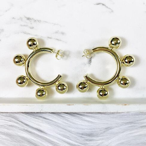 Sheila Fajl Augusta Large Ball Statement Hoop Earrings in Polished Gold Plated in Saudi Arabia