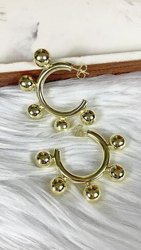 Sheila Fajl Augusta Large Ball Statement Hoop Earrings in Polished Gold Plated in Saudi Arabia