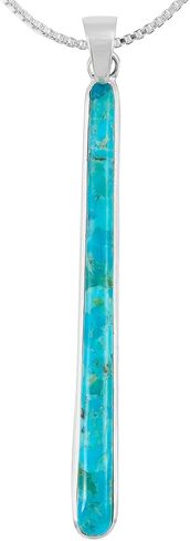 Turquoise Pendant Necklace 20" Sterling Silver 925 Genuine Gemstones (Choose Color) in Saudi Arabia