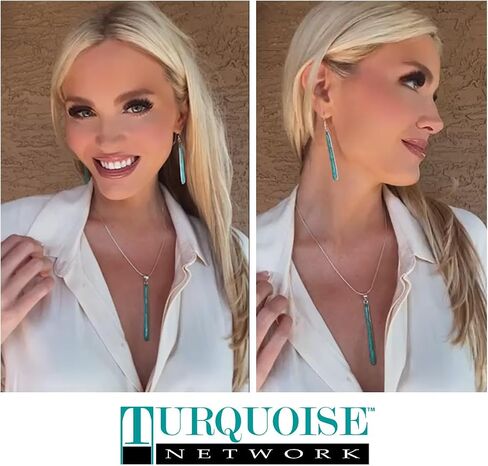 Turquoise Pendant Necklace 20" Sterling Silver 925 Genuine Gemstones (Choose Color) in Saudi Arabia