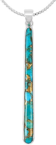 Turquoise Pendant Necklace 20" Sterling Silver 925 Genuine Gemstones (Choose Color) in Saudi Arabia