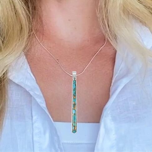 Turquoise Pendant Necklace 20" Sterling Silver 925 Genuine Gemstones (Choose Color) in Saudi Arabia