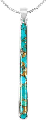 Turquoise Pendant Necklace 20" Sterling Silver 925 Genuine Gemstones (Choose Color) in Saudi Arabia