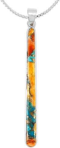 Turquoise Pendant Necklace 20" Sterling Silver 925 Genuine Gemstones (Choose Color) in Saudi Arabia
