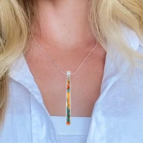 Turquoise Pendant Necklace 20" Sterling Silver 925 Genuine Gemstones (Choose Color) in Saudi Arabia