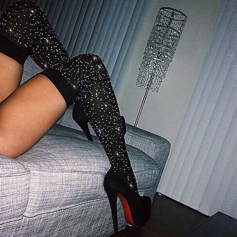 Yokawe Women's Over Knee High Stockings Sexy Rhinestone Thigh High Socks Long Casual Leg Warmers in Kuwait