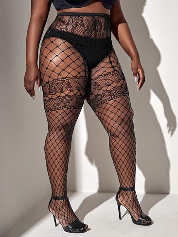 Floerns Women's Plus Size Floral Lace Sheer Leggings Tights Pantyhose Stockings in Saudi Arabia