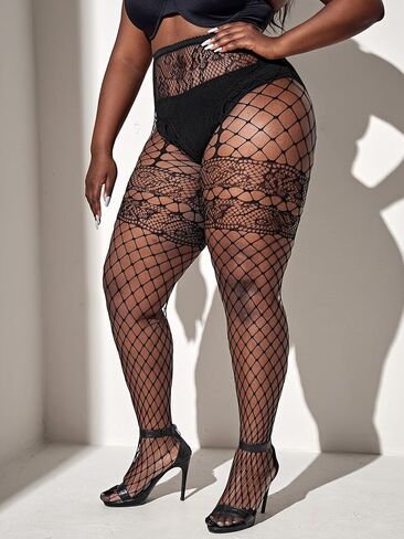 Floerns Women's Plus Size Floral Lace Sheer Leggings Tights Pantyhose Stockings in Saudi Arabia