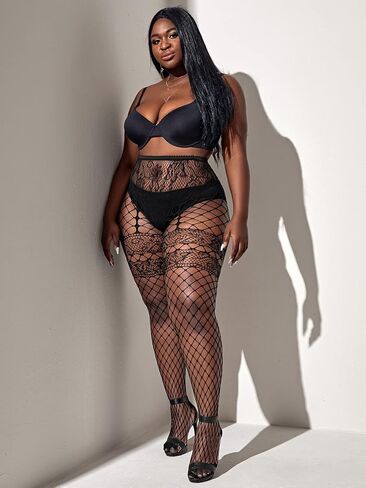 Floerns Women's Plus Size Floral Lace Sheer Leggings Tights Pantyhose Stockings in Saudi Arabia