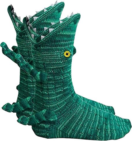Knit Crocodile Socks, Knitting Cuff Socks Unisex Hand Knitted Animal Shape Winter Home Warm Floor Socks for Christmas Girlfriend Gifts in Saudi Arabia