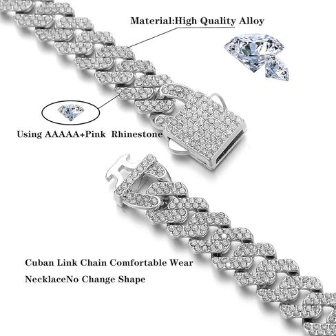 HIPBLING Cuban Link Chain for Women Diamond Miami Cuban Choker Necklace 12mm Pink Crystal Iced Out Chain Bling Hip Hop Jewelry for Womens Gift in Saudi Arabia