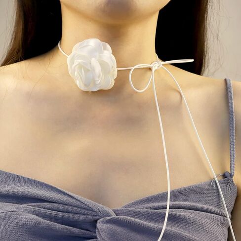 Vintage Flower Choker Necklace Gothic Lolita Rose Neck Chain Long Wrap Leather Collar Tie Floral Women Neck Accessories Bridal Party Jewelry for Women Girls in Kuwait