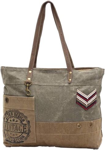 Military Badge Upcycled Canvas and Genuine Leather Trim Tote Bag in Saudi Arabia