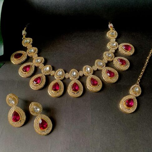 I Jewels Indian Wedding Bollywood Gold Plated Traditional Kundan & Stone Choker Necklace Jewellery With Earrings Set for Women/Girls in Kuwait